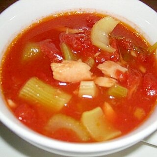 セロリとシーチキンのトマトスープ